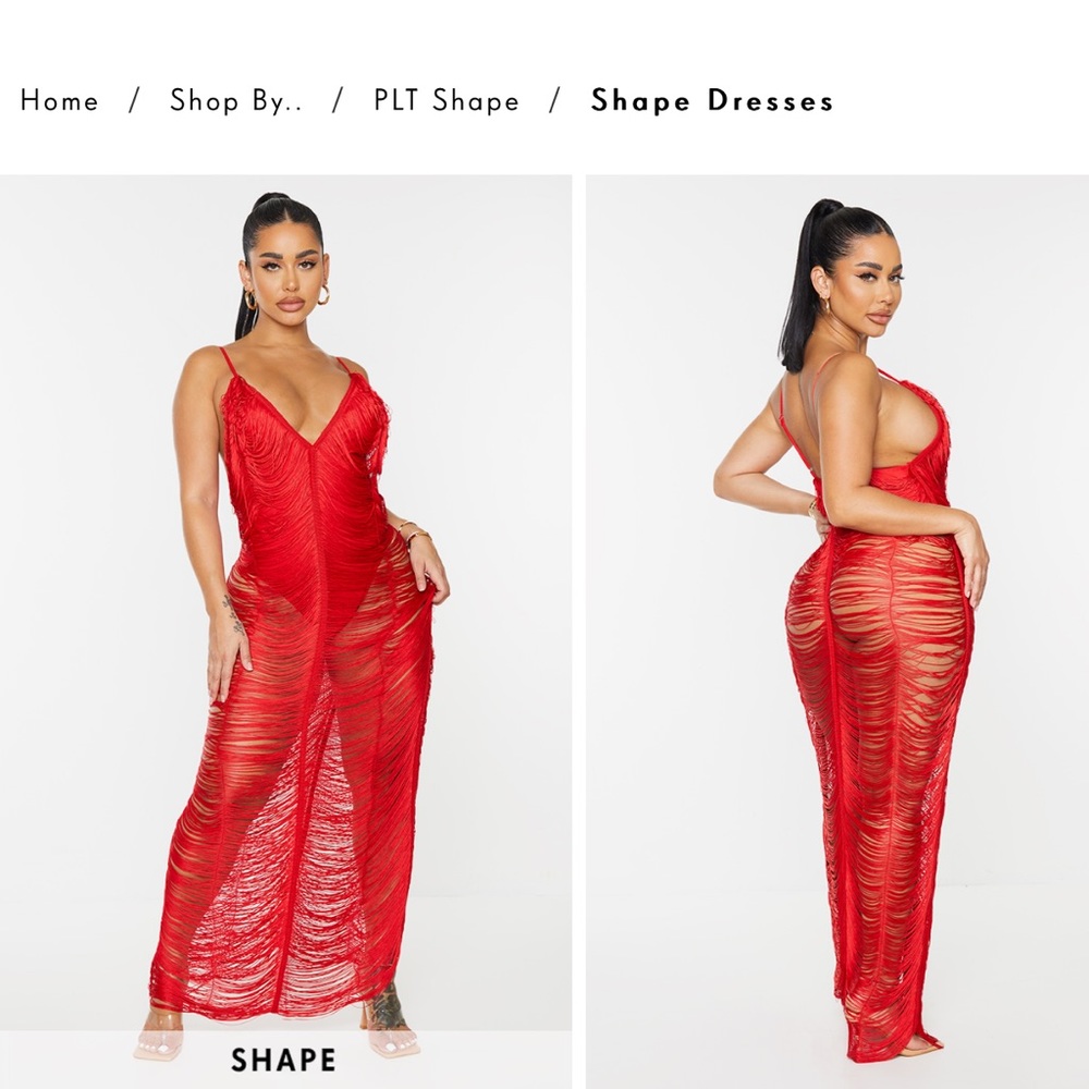 BRAND NEW - Shape Red Fringe Detail Midaxi Dress - Picture 1 of 2
